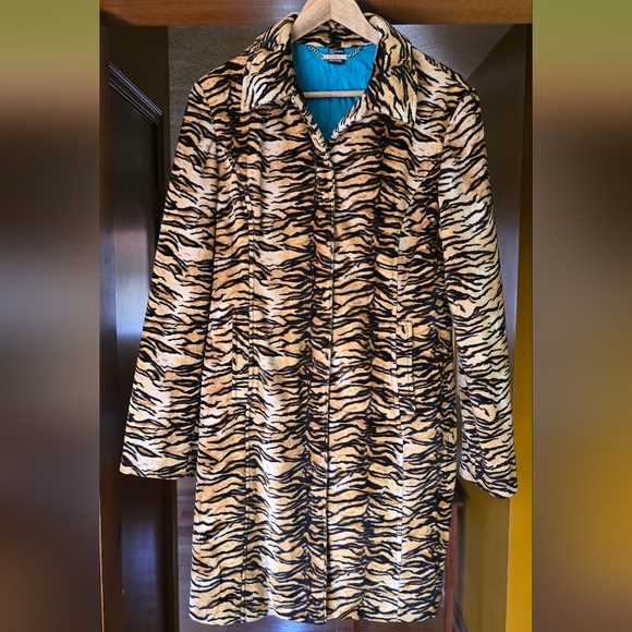 Guess Tiger Stripe Print Faux Fur Animal Leopard Jacket Coat Vintage Large - Picture 10 of 16